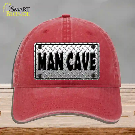 Man Cave Diamond Effect Novelty License Plate Hat Unconstructed Cotton / Red