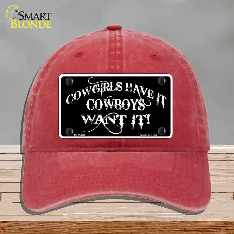 Cowgirls Have It Novelty License Plate Hat Unconstructed Cotton / Red