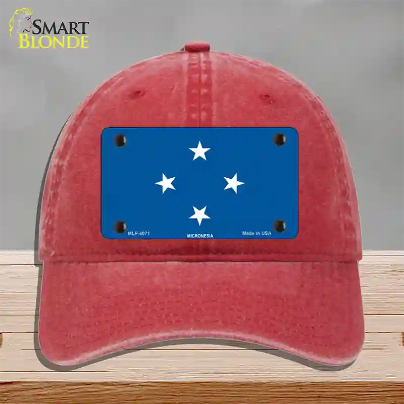 Micronesia Flag Novelty License Plate Hat Unconstructed Cotton / Red