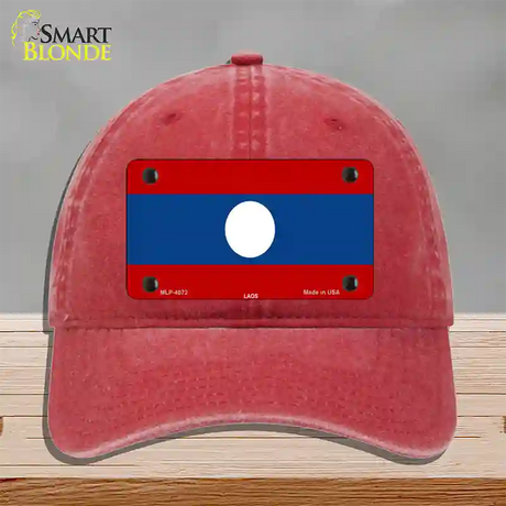 Laos Flag Novelty License Plate Hat Unconstructed Cotton / Red