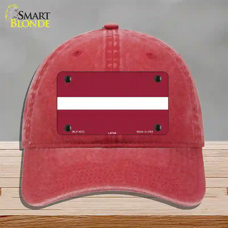 Latvia Flag Novelty License Plate Hat Unconstructed Cotton / Red