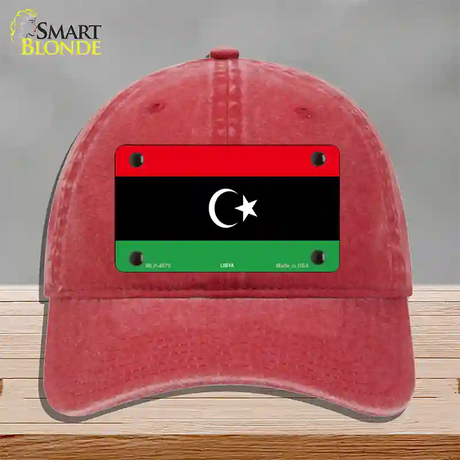 Libya Flag Novelty License Plate Hat Unconstructed Cotton / Red