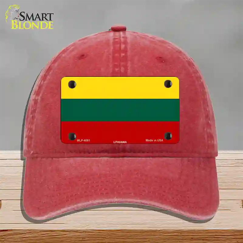 Lithuania Flag Novelty License Plate Hat Unconstructed Cotton / Red