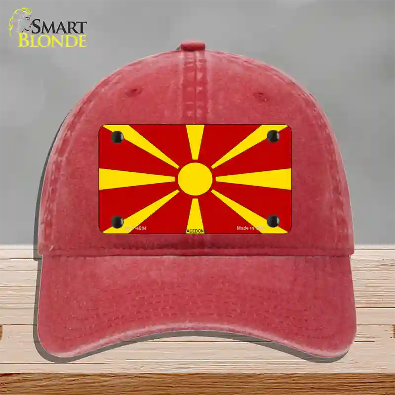 Macedonia Flag Novelty License Plate Hat Unconstructed Cotton / Red