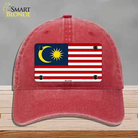 Malaysia Flag Novelty License Plate Hat Unconstructed Cotton / Red