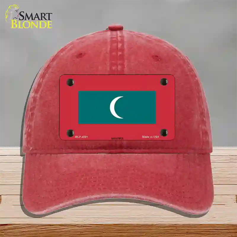 Maldives Flag Novelty License Plate Hat Unconstructed Cotton / Red