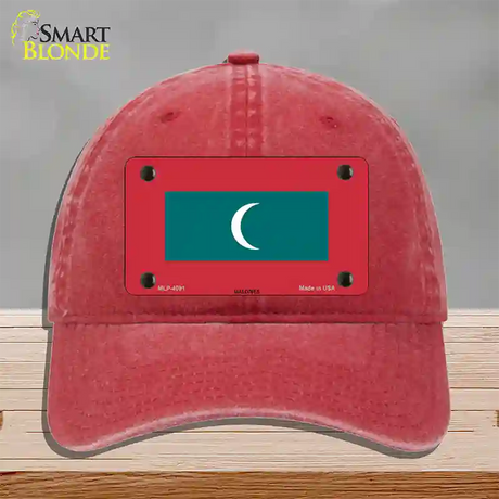 Maldives Flag Novelty License Plate Hat Unconstructed Cotton / Red