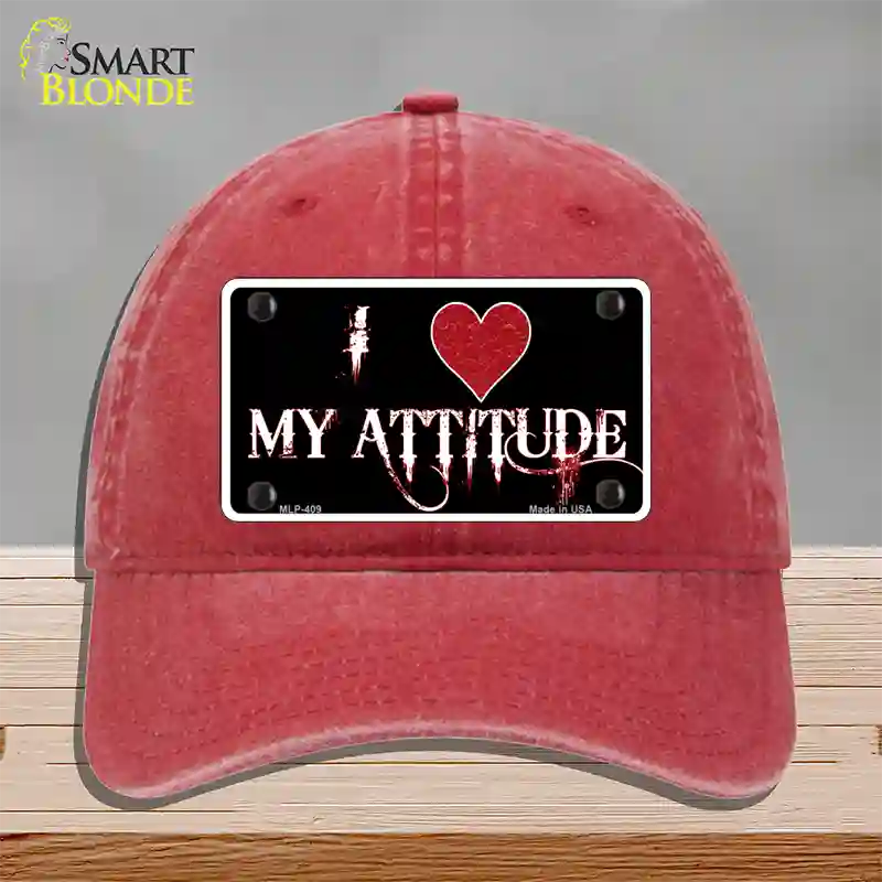 I Love My Attitude Novelty License Plate Hat Unconstructed Cotton / Red