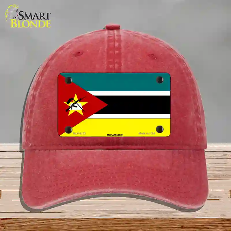 Mozambique Flag Novelty License Plate Hat Unconstructed Cotton / Red