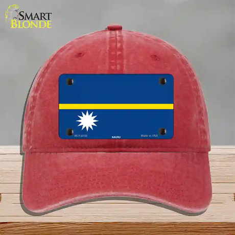 Nauru Flag Novelty License Plate Hat Unconstructed Cotton / Red