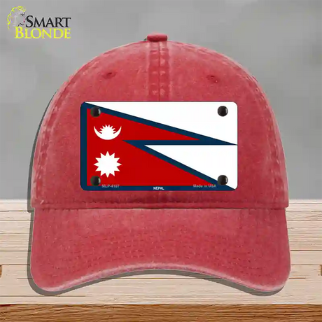 Nepal Flag Novelty License Plate Hat Unconstructed Cotton / Red