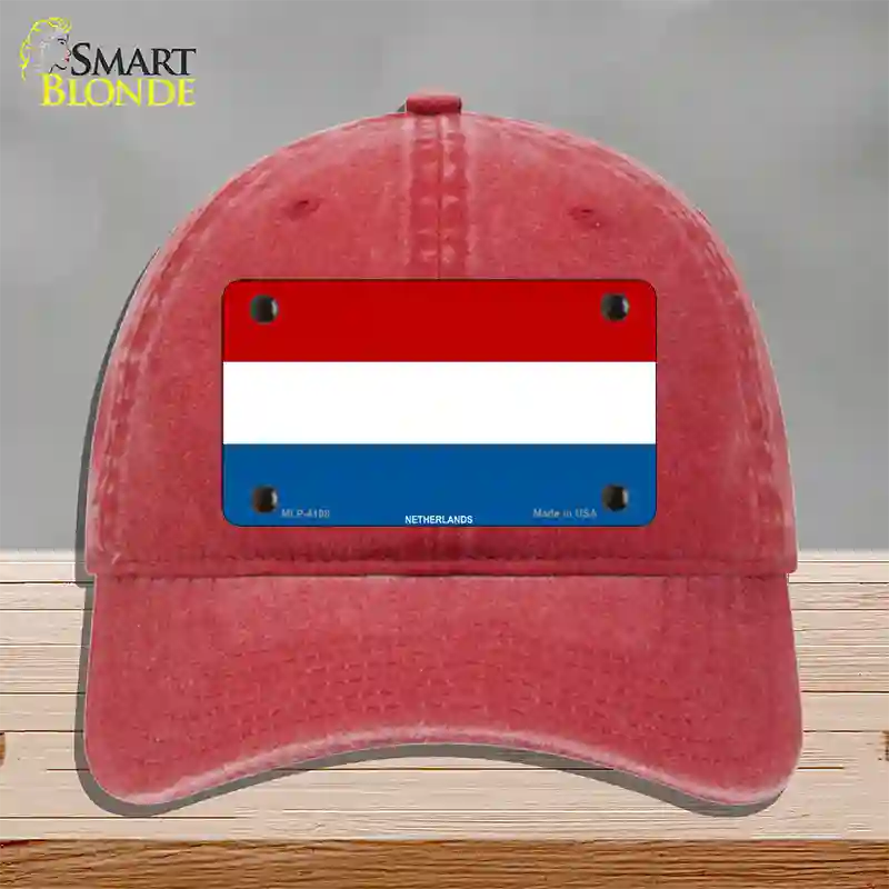 Netherlands Flag Novelty License Plate Hat Unconstructed Cotton / Red