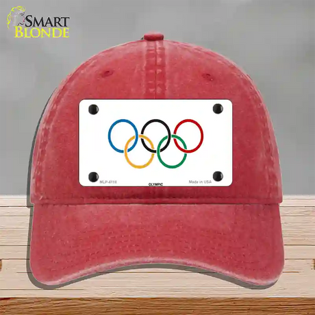 Olympic Flag Novelty License Plate Hat Unconstructed Cotton / Red