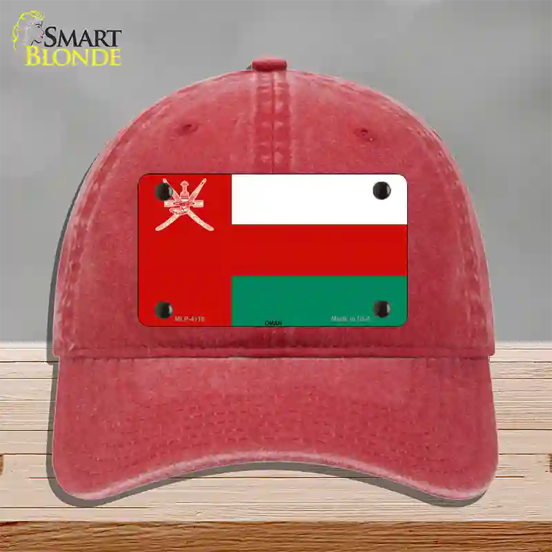 Oman Flag Novelty License Plate Hat Unconstructed Cotton / Red