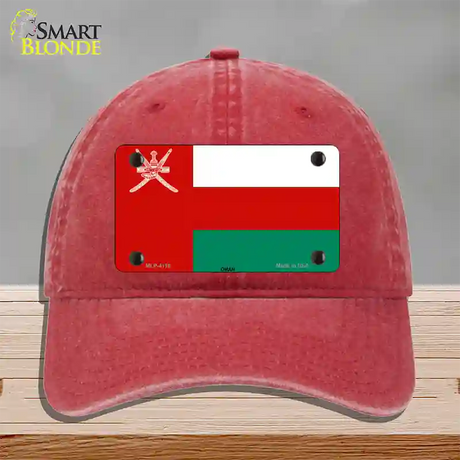 Oman Flag Novelty License Plate Hat Unconstructed Cotton / Red