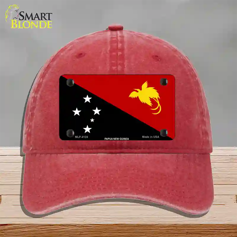 Papua New Guinea Flag Novelty License Plate Hat Unconstructed Cotton / Red