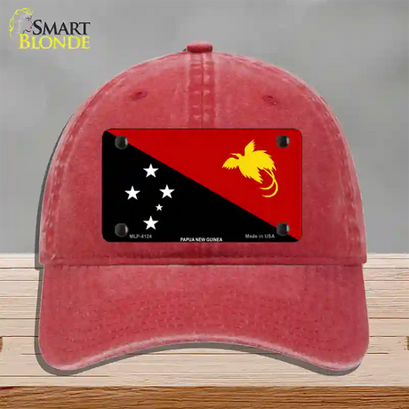 Papua New Guinea Flag Novelty License Plate Hat Unconstructed Cotton / Red