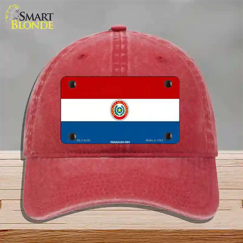 Paraguay-OBV Flag Novelty License Plate Hat Unconstructed Cotton / Red