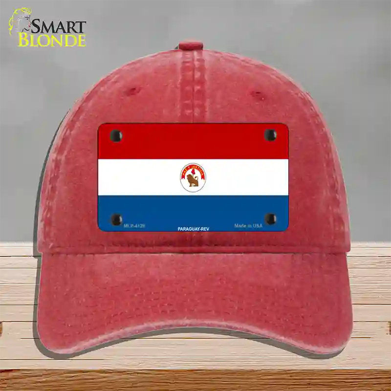 Paraguay-REV Flag Novelty License Plate Hat Unconstructed Cotton / Red