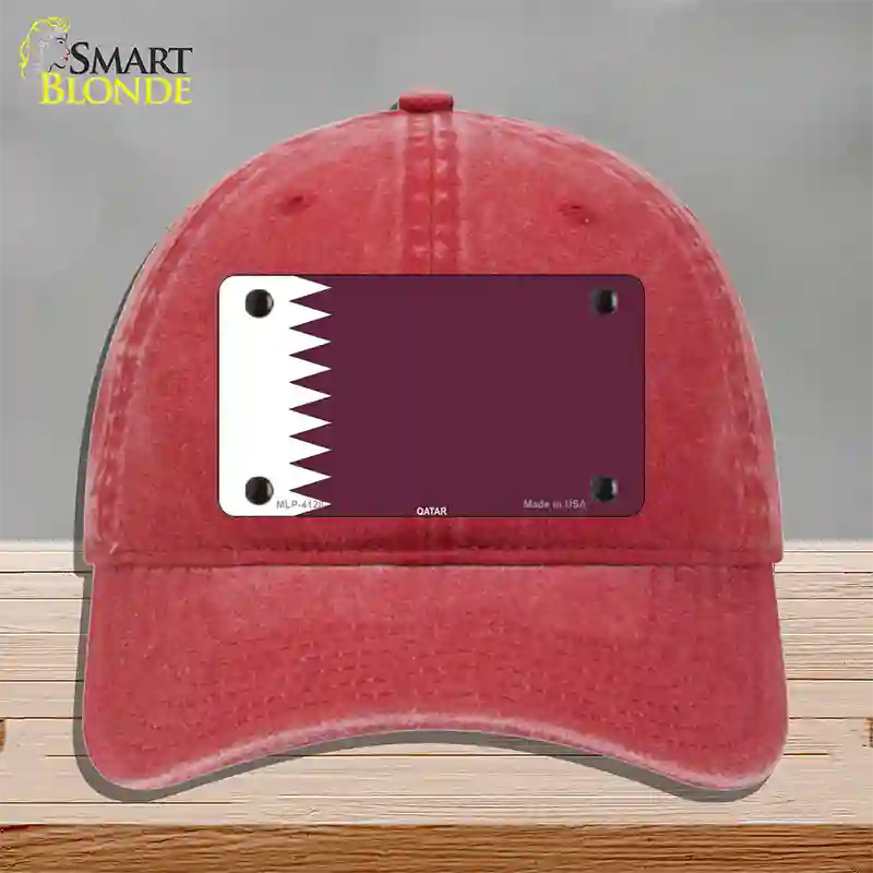 Qatar Flag Novelty License Plate Hat Unconstructed Cotton / Red