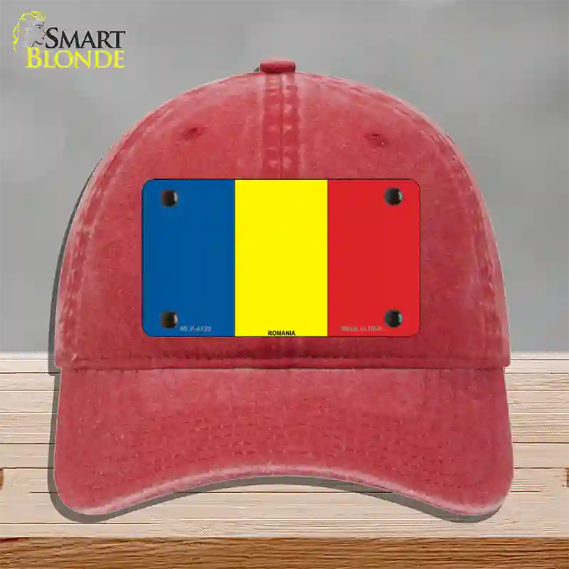 Romania Flag Novelty License Plate Hat Unconstructed Cotton / Red