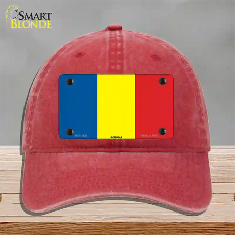 Romania Flag Novelty License Plate Hat Unconstructed Cotton / Red