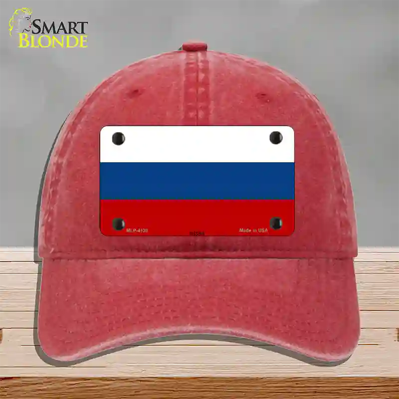 Russia Flag Novelty License Plate Hat Unconstructed Cotton / Red