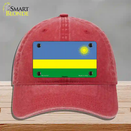 Rwanda Flag Novelty License Plate Hat Unconstructed Cotton / Red