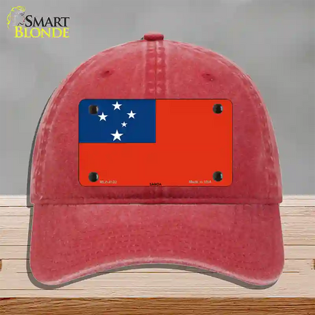 Samoa Flag Novelty License Plate Hat Unconstructed Cotton / Red