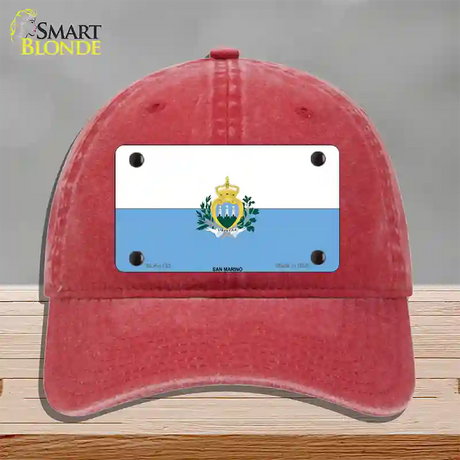 San Marino Flag Novelty License Plate Hat Unconstructed Cotton / Red