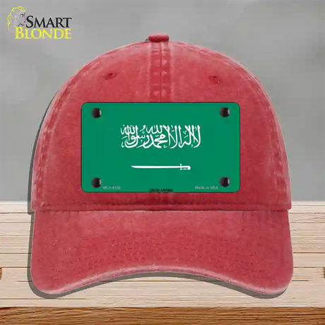 Saudi Arabia Flag Novelty License Plate Hat Unconstructed Cotton / Red