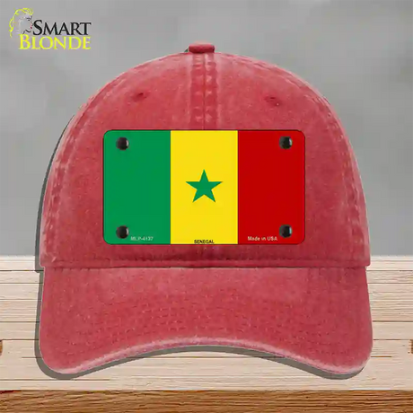 Senegal Flag Novelty License Plate Hat Unconstructed Cotton / Red