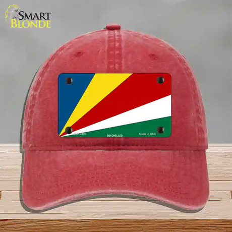 Seychelles Flag Novelty License Plate Hat Unconstructed Cotton / Red