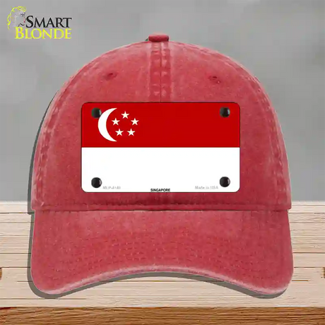 Singapore Flag Novelty License Plate Hat Unconstructed Cotton / Red