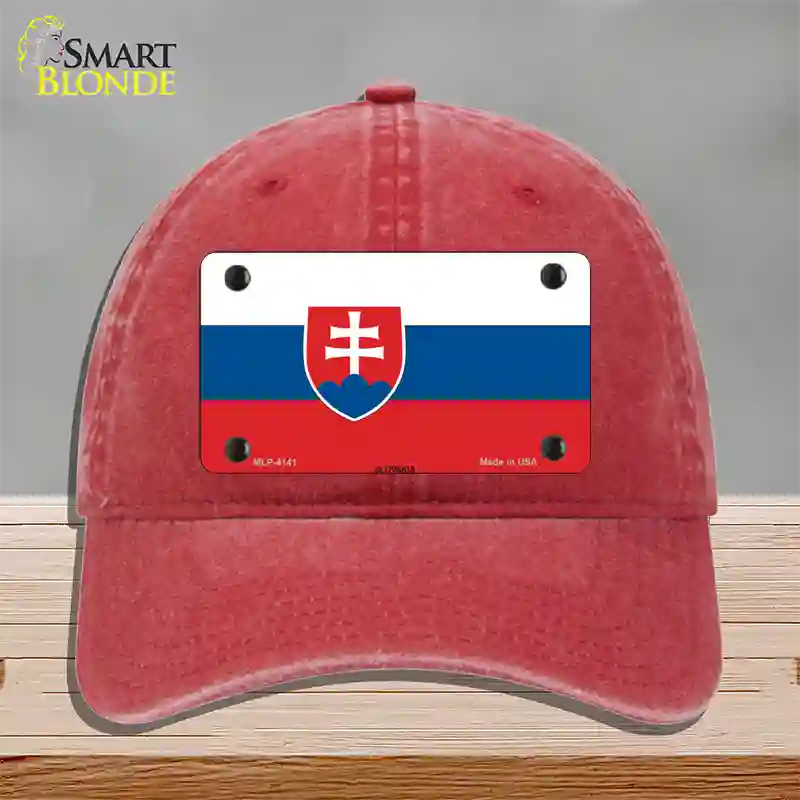 Slovakia Flag Novelty License Plate Hat Unconstructed Cotton / Red