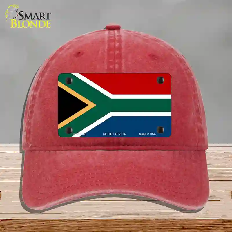 South Africa Flag Novelty License Plate Hat Unconstructed Cotton / Red