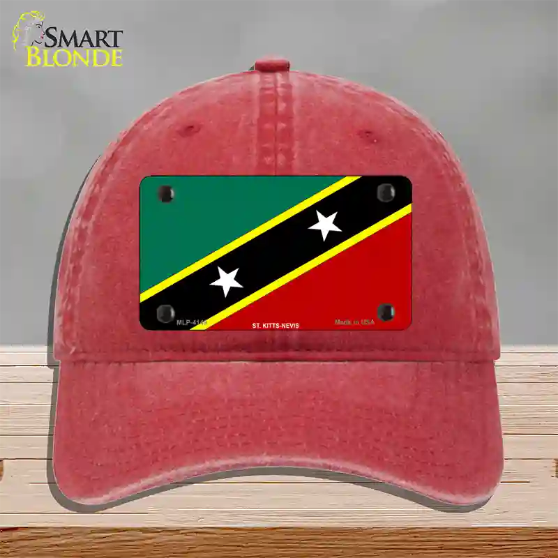 St Kitts-Nevis Flag Novelty License Plate Hat Unconstructed Cotton / Red