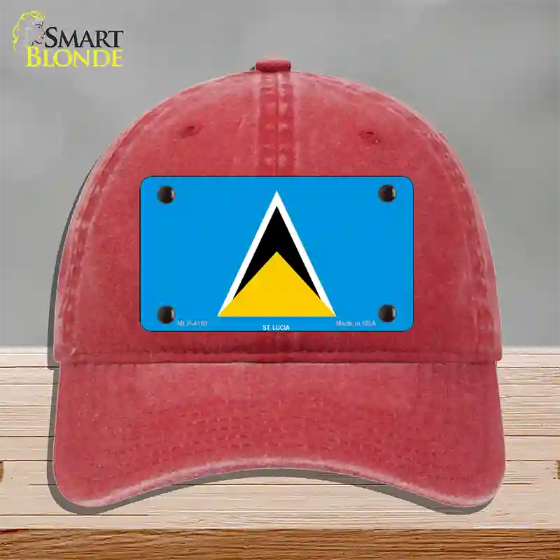 St Lucia Flag Novelty License Plate Hat Unconstructed Cotton / Red