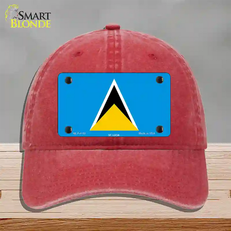 St Lucia Flag Novelty License Plate Hat Unconstructed Cotton / Red