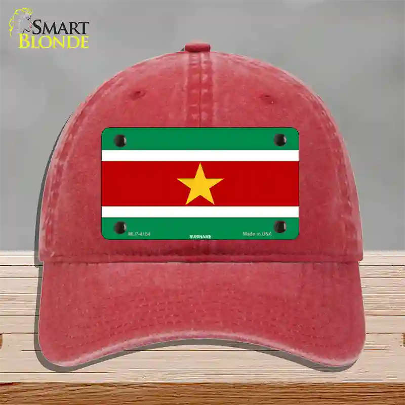 Suriname Flag Novelty License Plate Hat Unconstructed Cotton / Red