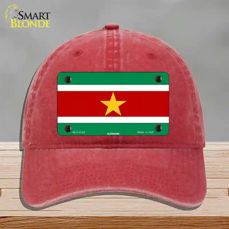 Suriname Flag Novelty License Plate Hat Unconstructed Cotton / Red