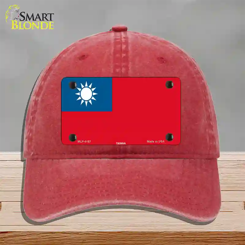 Taiwan Flag Novelty License Plate Hat Unconstructed Cotton / Red