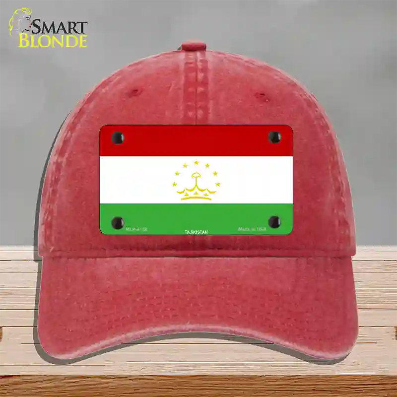 Tajikistan Flag Novelty License Plate Hat Unconstructed Cotton / Red