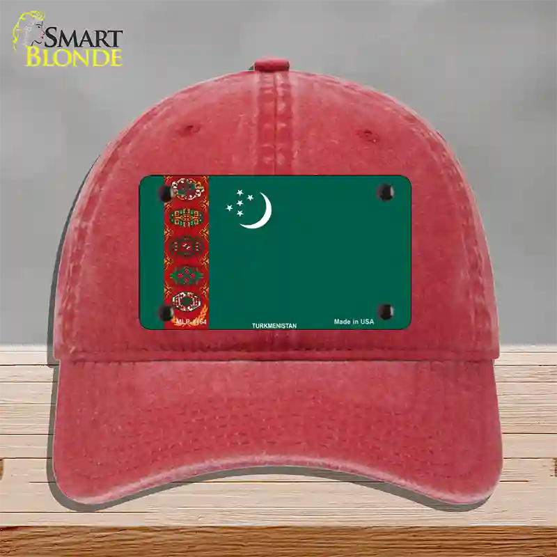 Turkmenistan Flag Novelty License Plate Hat Unconstructed Cotton / Red