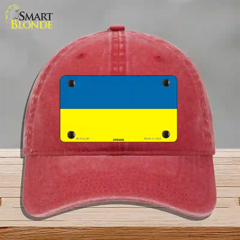 Ukraine Flag Novelty License Plate Hat Unconstructed Cotton / Red