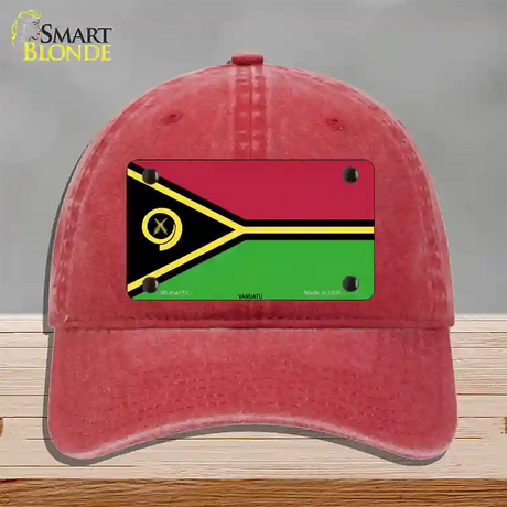 Vanuatu Flag Novelty License Plate Hat Unconstructed Cotton / Red