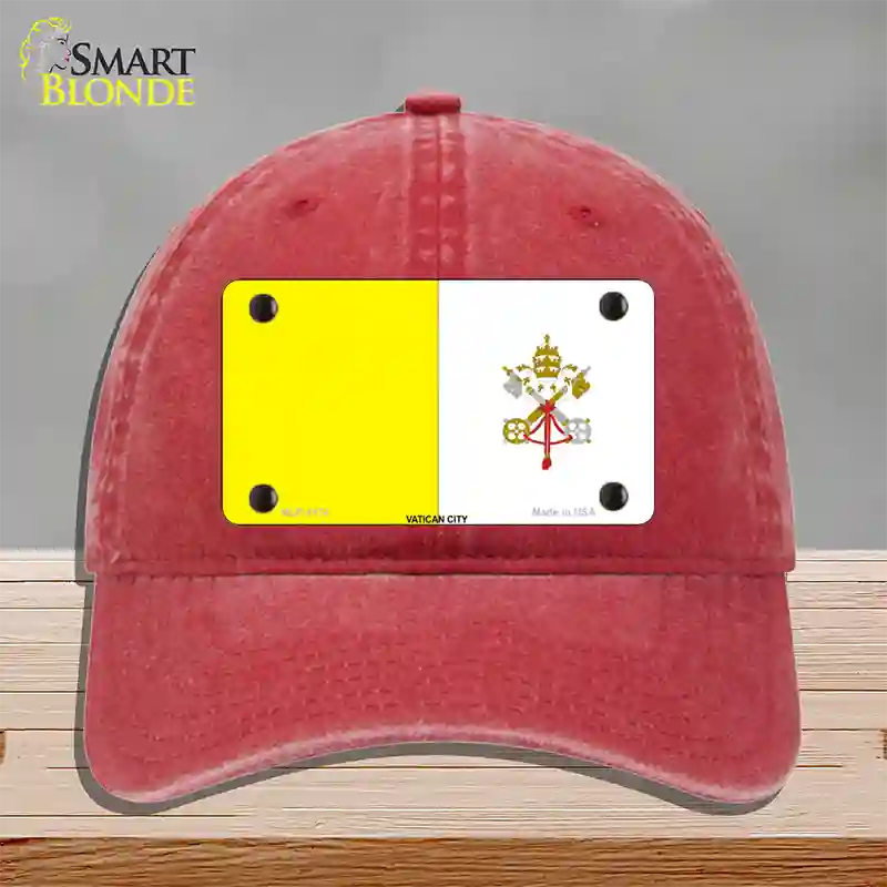 Vatican City Flag Novelty License Plate Hat Unconstructed Cotton / Red