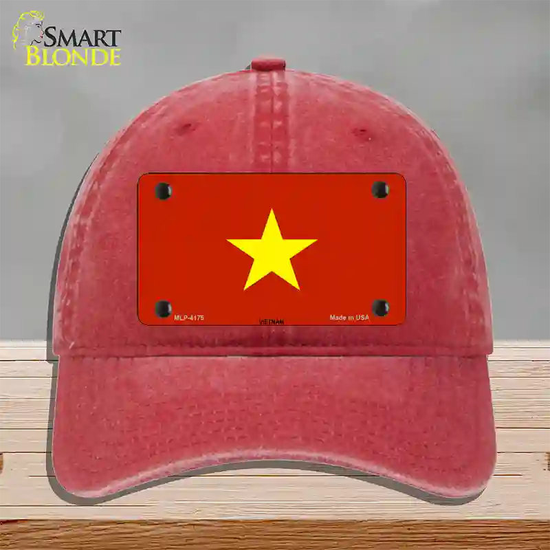 Vietnam Flag Novelty License Plate Hat Unconstructed Cotton / Red