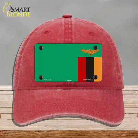 Zambia Flag Novelty License Plate Hat Unconstructed Cotton / Red