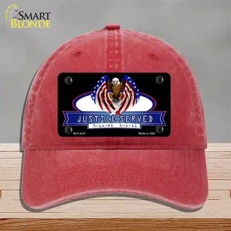 America Justice Served Novelty License Plate Hat Unconstructed Cotton / Red